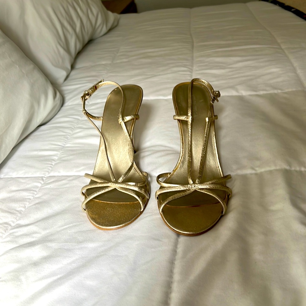 Nine West strappy heels, gold, size 7.5